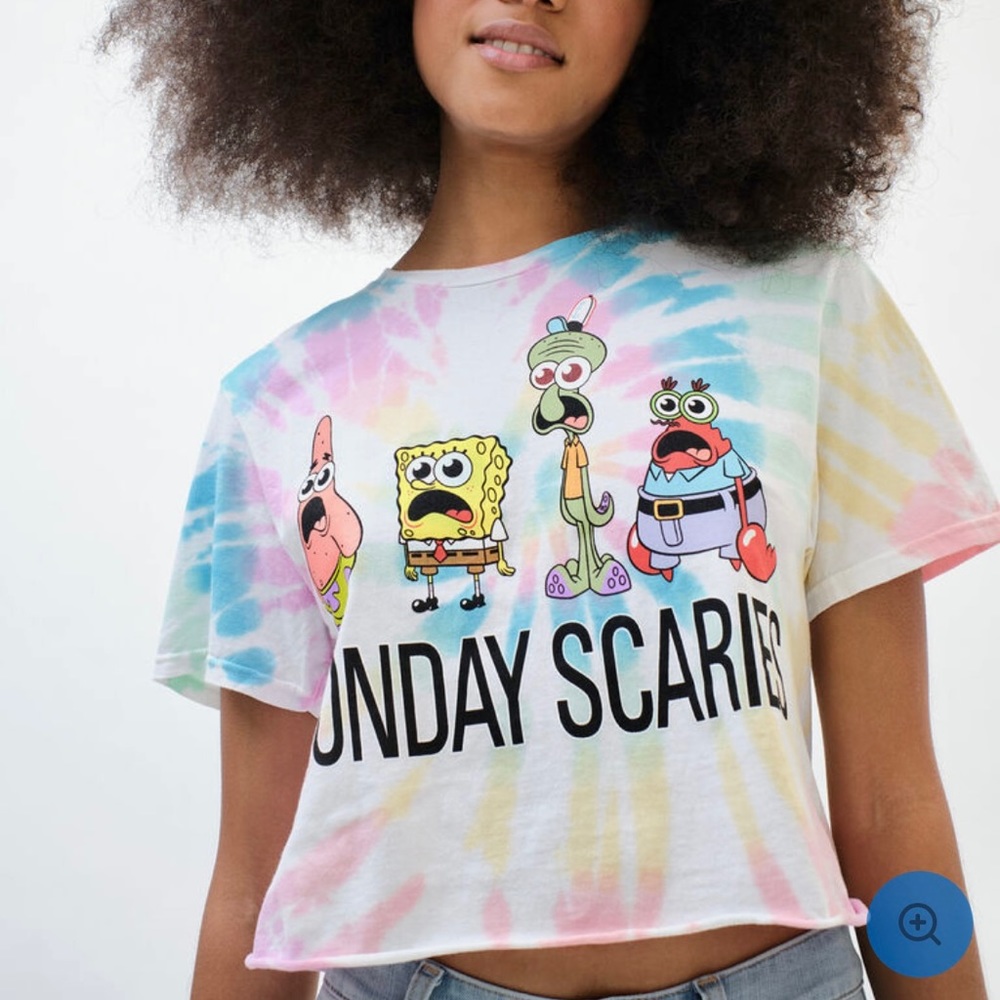 Sponge Bob Nickelodeon Monday Scaries Tie-Dye Graphic Crop Tee Large Aeropostale